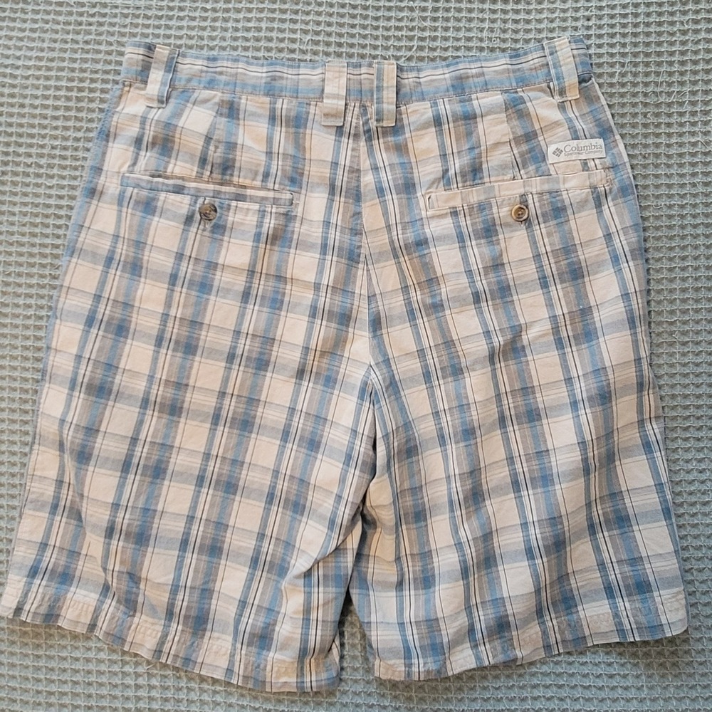Columbia Plaid Shorts Mens 34 Blue Tan Cotton Hiking, Outdoor, Summer‎ AM4472 - Picture 2 of 10
